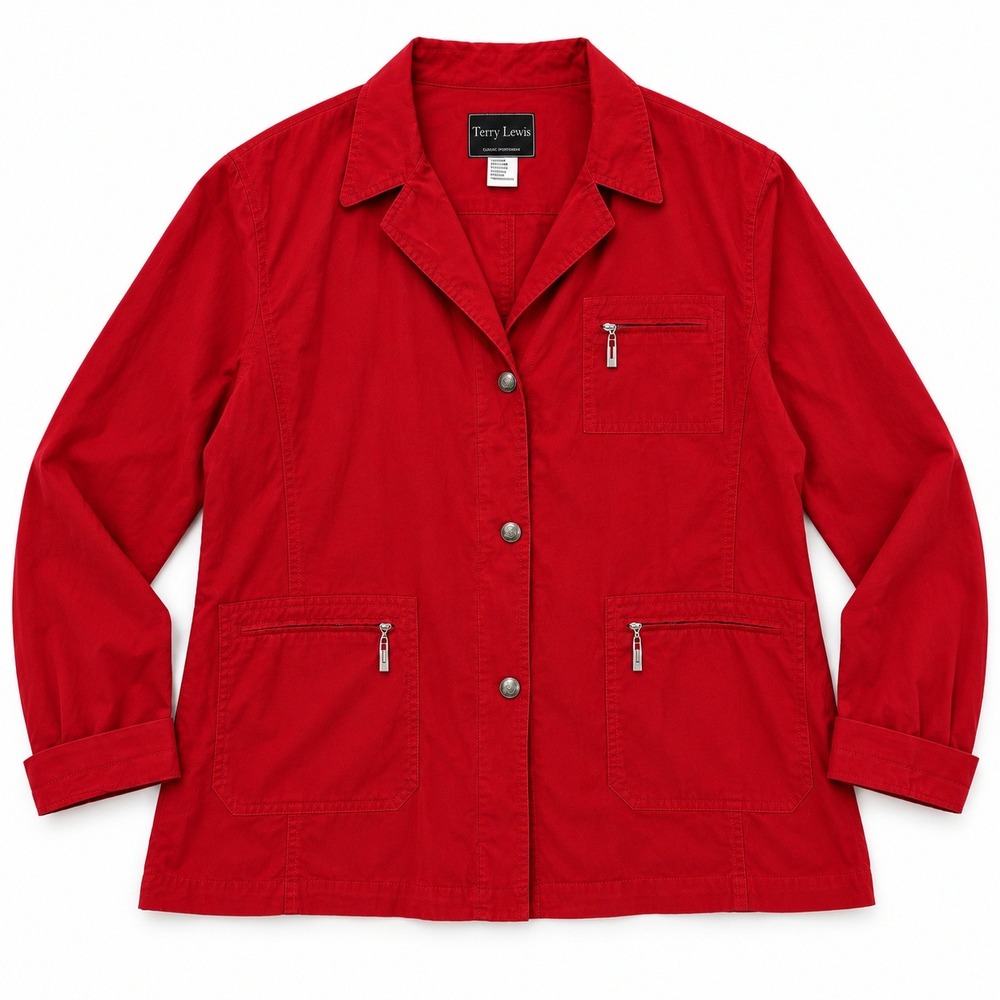 Vtg Terry Lewis Classic Luxury Red Button Front Lightweight Jacket Plus Size 2X
